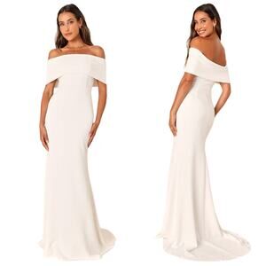 Lulus Exceptional Romance White Off-the-Shoulder Mermaid Maxi Dress size Large